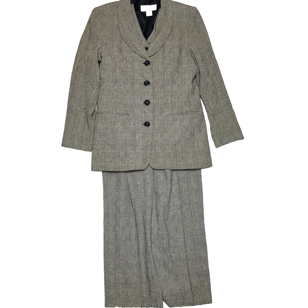 Norton McNaughton Black White Houndstooth 3 Piece Pant Suit Workwear Size 6